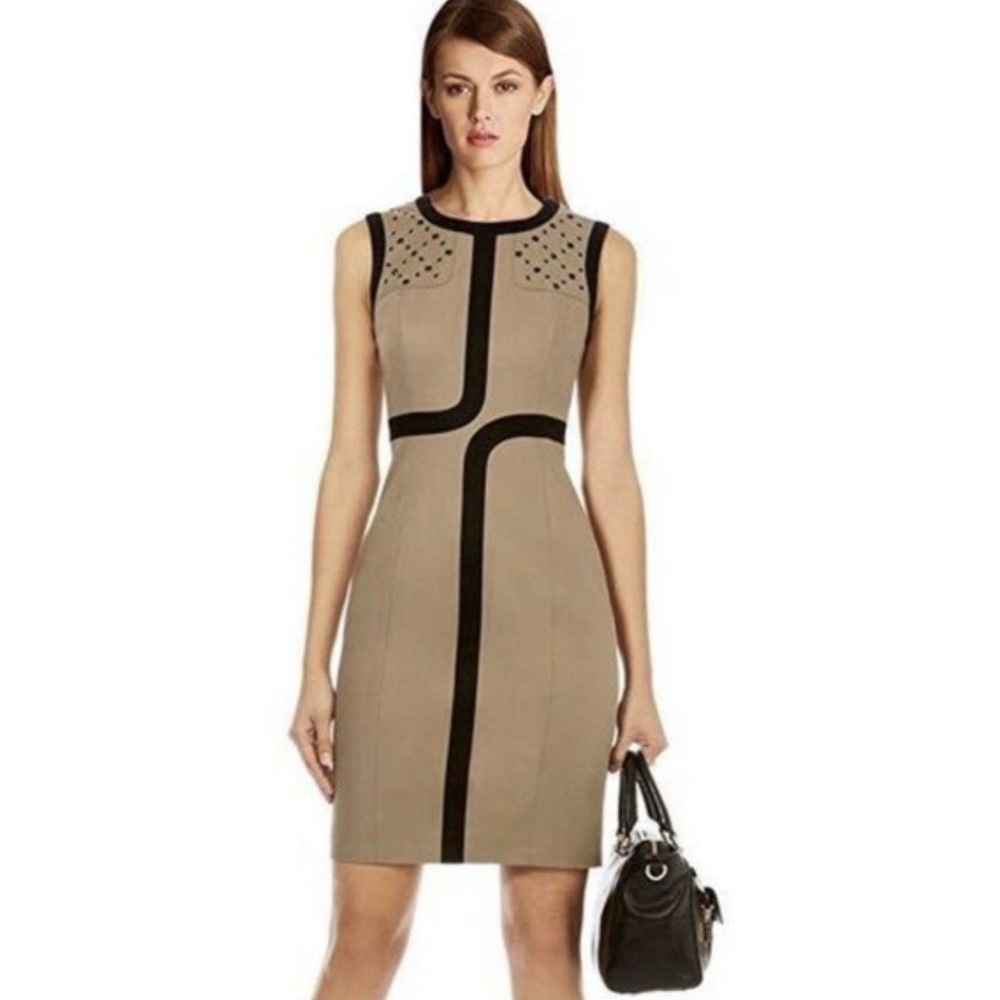 Karen Millen Eyelet Fitted Pencil Dress Colorblock Officewear Tailored Career 8